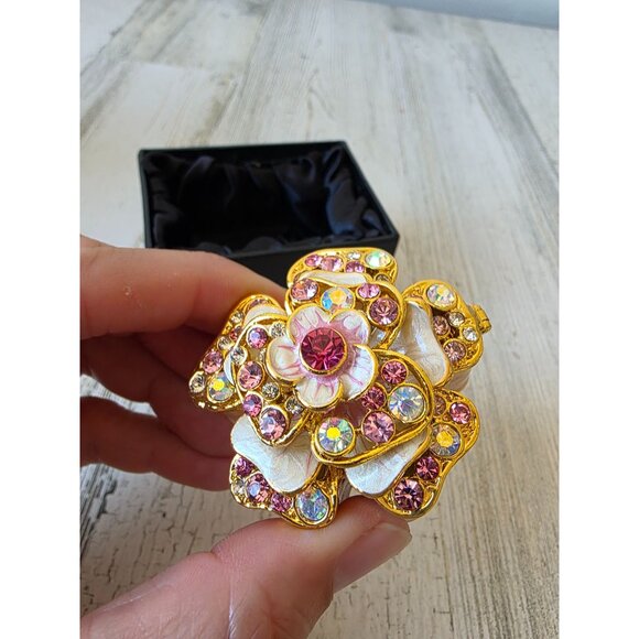 Kalifano flower‎ trinket box jewelry rhinestone glitter pink daisy - Picture 2 of 8